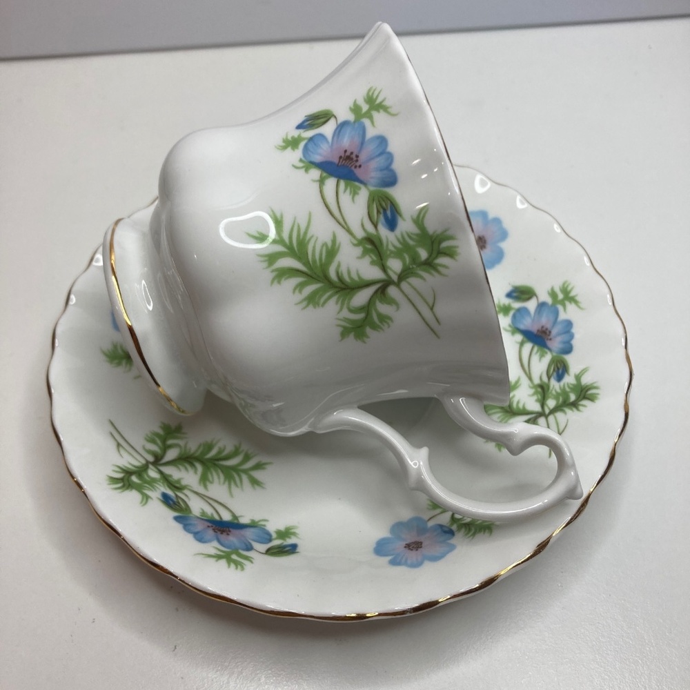 RICHMOND China, England - BLUE POPPY Pattern - CUP & SAUCER Set - Gold trim